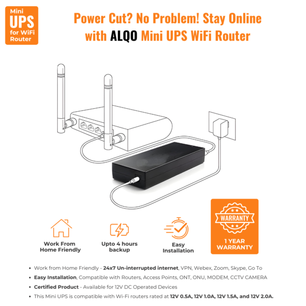 ALQO DC UPS 12V2A for Power Backup of ROUTERS/WIFI Modems || Mini UPS || 4 Hrs Backup (Copy) - Image 2