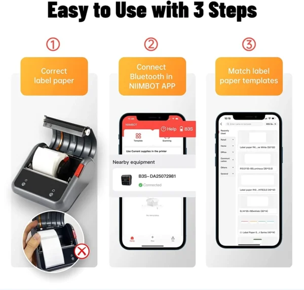 B3S Inkless Printing Bluetooth Thermal Label Printer - 3 Inch - Image 5