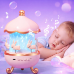 Rotating Bunny Night Lamp with Music – USB Rechargeable Kids Bedside Light & Nursery Decor