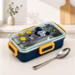 ALQO Stainless Steel Kids Lunch Box 530ml| Space Cartoon Printed Portable Lunch Box  with Secure Locking Lid for School, Travel & Outdoor Use |  | Leak-Proof | Easy to Clean